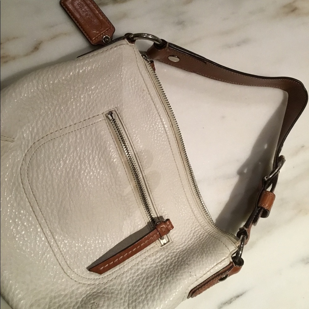 Coach off white polished pebbled leather purse